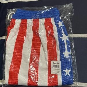 Mens Contenders Apollo Creed Rocky Athletic Shorts Red, White & Blue Stars 2XL